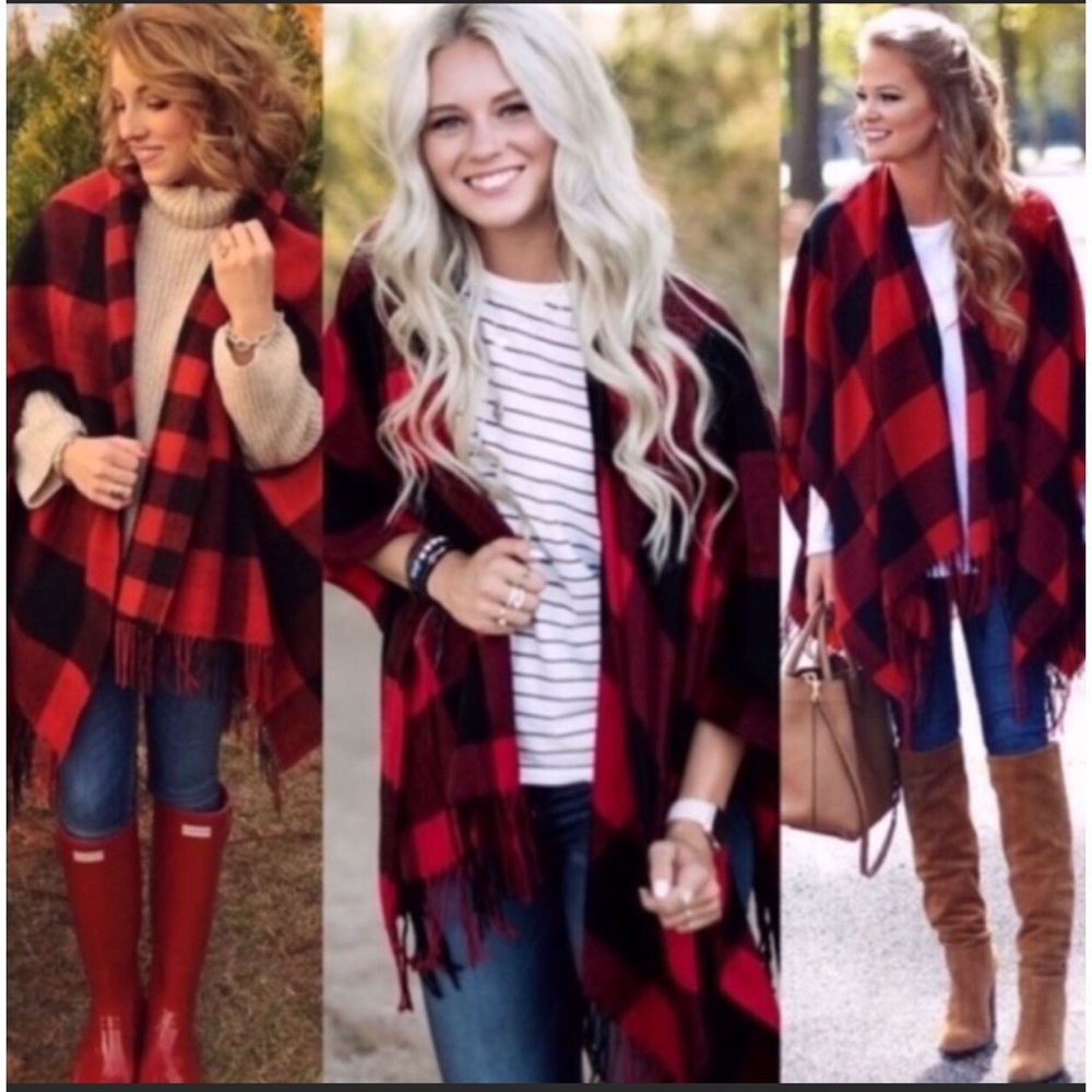 SALE BUCKINGHAM PLAID PONCHO - Picture 5 of 6